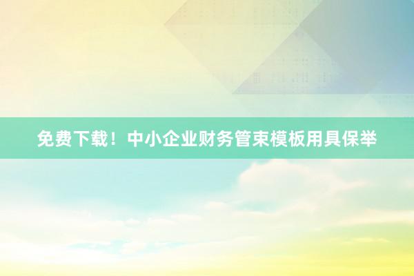 免费下载！中小企业财务管束模板用具保举